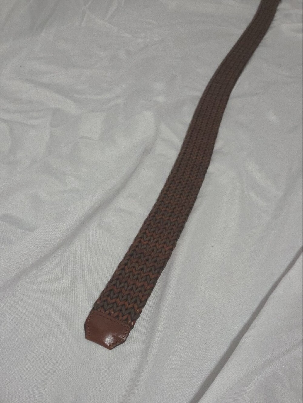 Woven Leather Belt with Brass Buckle in Dark Brown, Adjustable 30-38 Inch Waiat - Picture 4 of 9